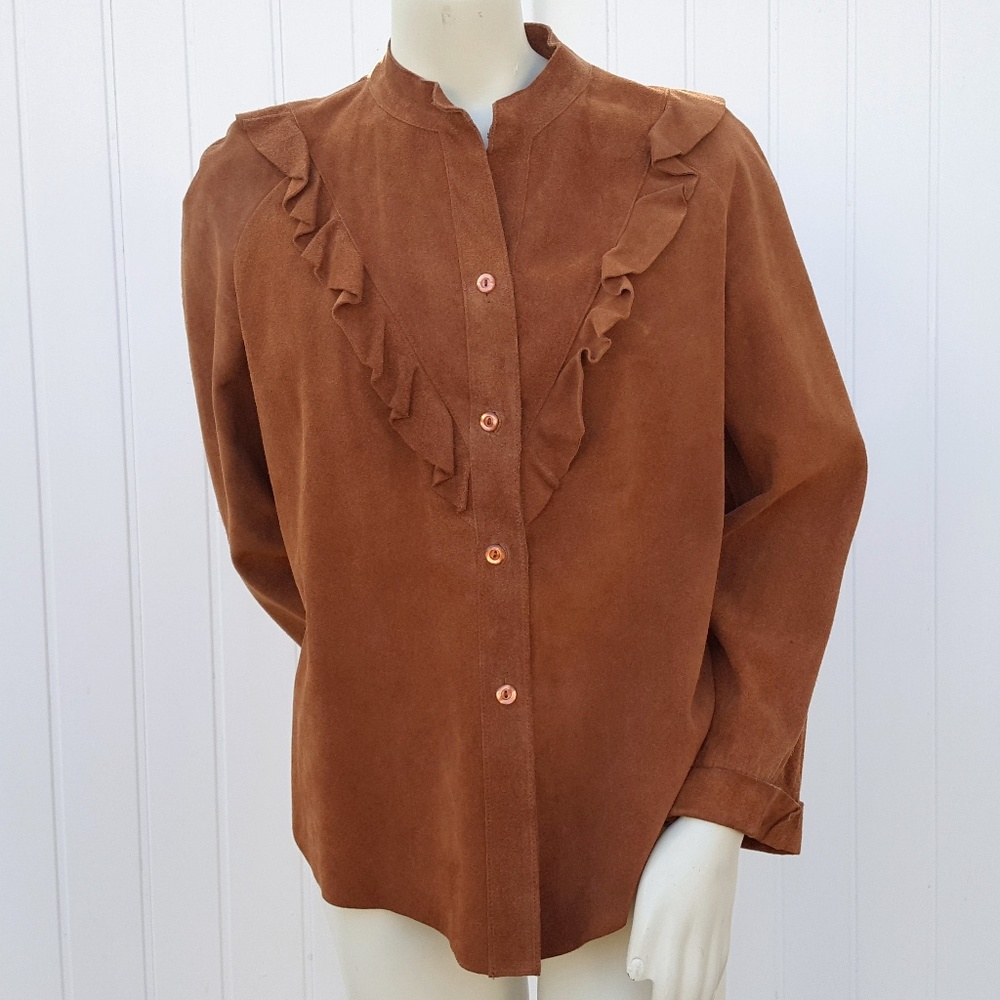 70s Vintage Suede Blouse Boho Hippie Shirt 1970s